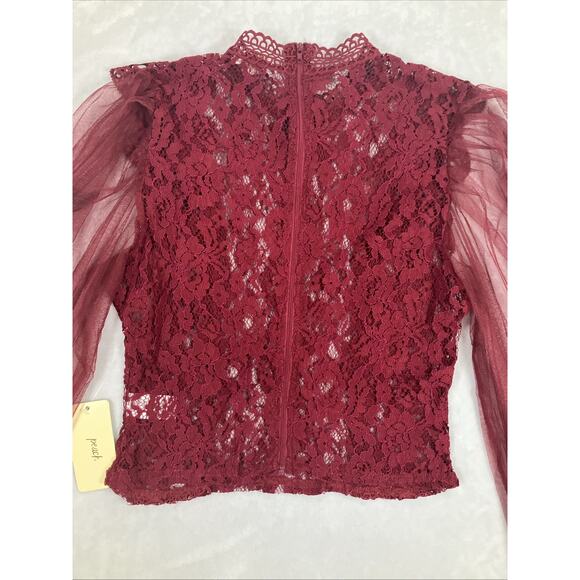 Fairy Women's Whimsy Sheer Lace Romantic Size Medium Blouse Red NWT Zip-Up Back - Picture 9 of 16